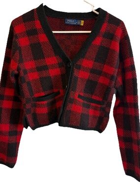 Polo ralph lauren Buffalo Plaid Merino Wool Cardigan Crop Women Medium